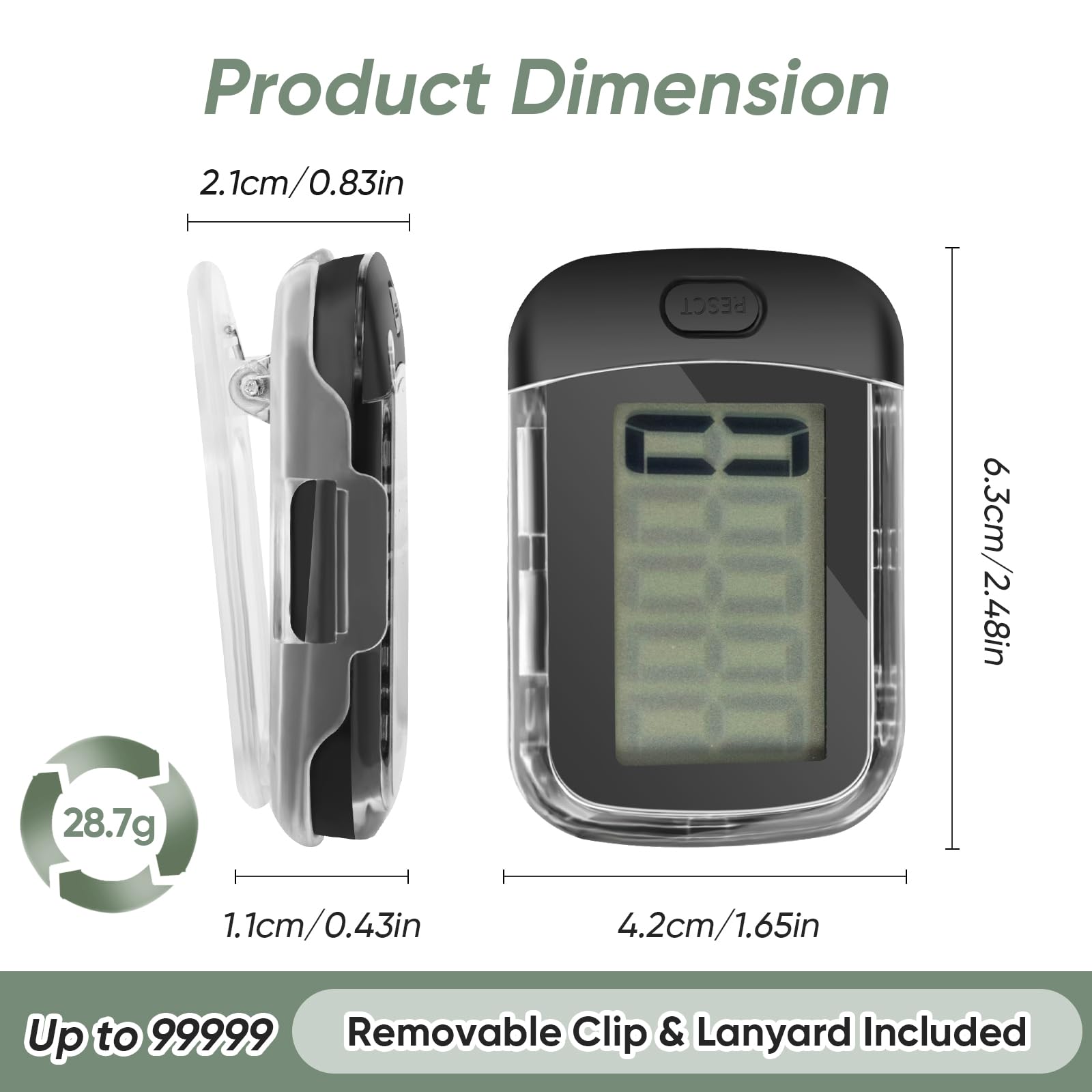 3D Schrittzähler Zum Gehen, Up-Graded Genauer Schrittzähler mit Clip/Lanyard, 3D Digitale Einfacher Schrittzähler Verfolgen Sie Schritte mit Großer LCD-Anzeige für Damen Herren