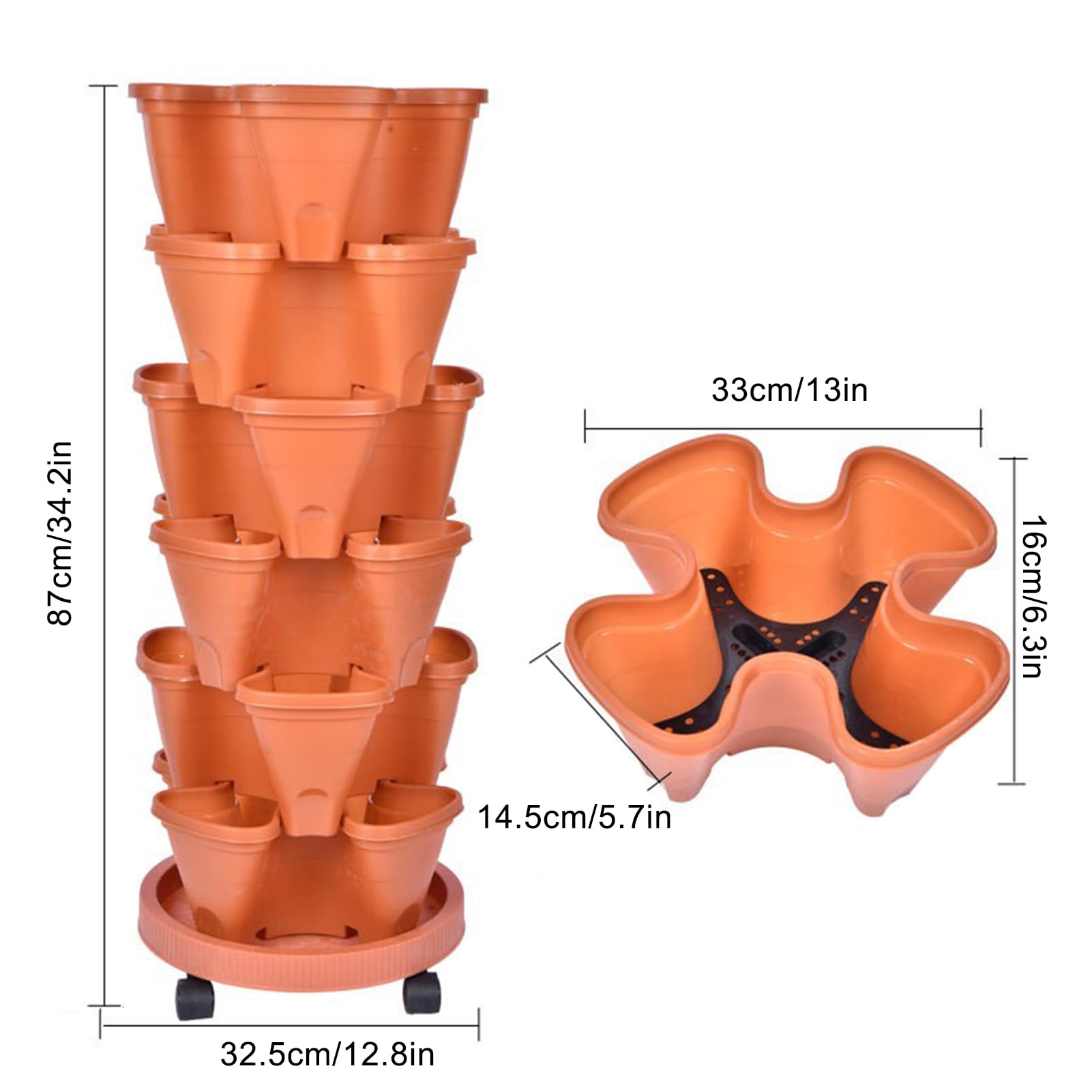 lvifloae Space Saving Creative Flower Pots,Vegetable Planting Artifacts, Three Dimensional Planting Pots Planting Boxes Plastic Flower Pots 6 Flower Pots and 1 Universal Wheel Tray (plastic 3)