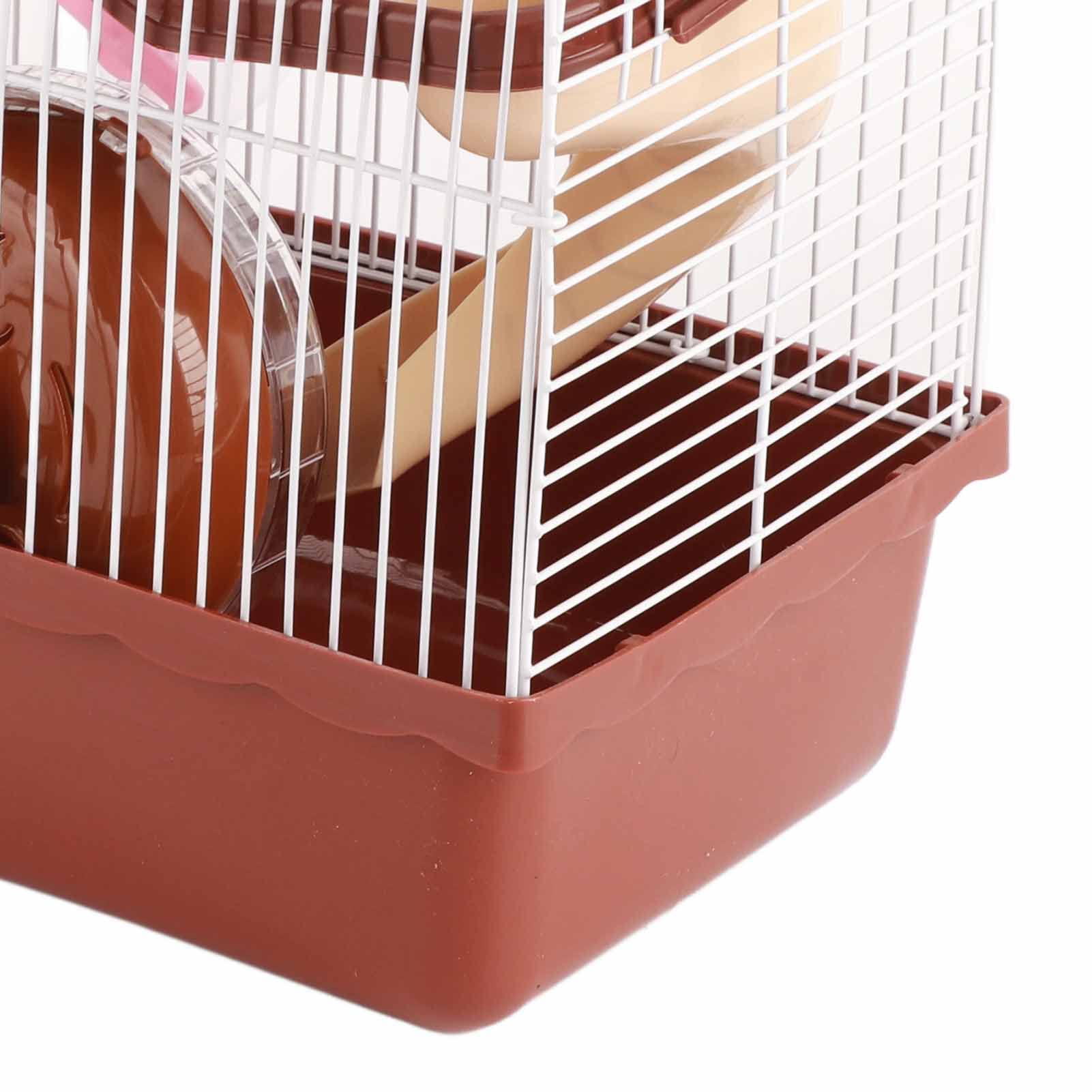 VINGVO Hamster Cage, Hamster Habitat 2 Tier Portable Large Space Animal Home Rodent Gerbil Mouse Mice Rat Wire Cage for Small Animals, Hamster, Guinea Pigs, Rabbits, Golden Bears(Brown)