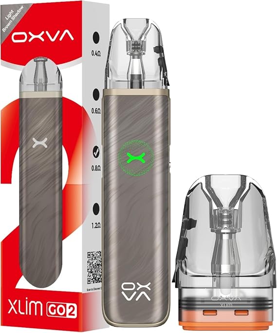OXVA Xlim Go 2 Pod Kit 30W- 1500mAh Fast-Charging Battery, Adjustable Airflow, 2ml Leak-Resistant Pod, Compatible with Xlim V3 & EZ Pods, MTL & RDL Vaping- Nicotine Free (Light Brown Shadow Kit)