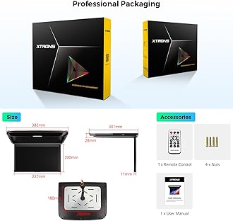 XTRONS 14 Inch Car Overhead Player, Wide HD Car Roof Mount Monitor Built-in Stereo Speakers, Overhead Flip Down Car Monitor Support HDMI USB Input