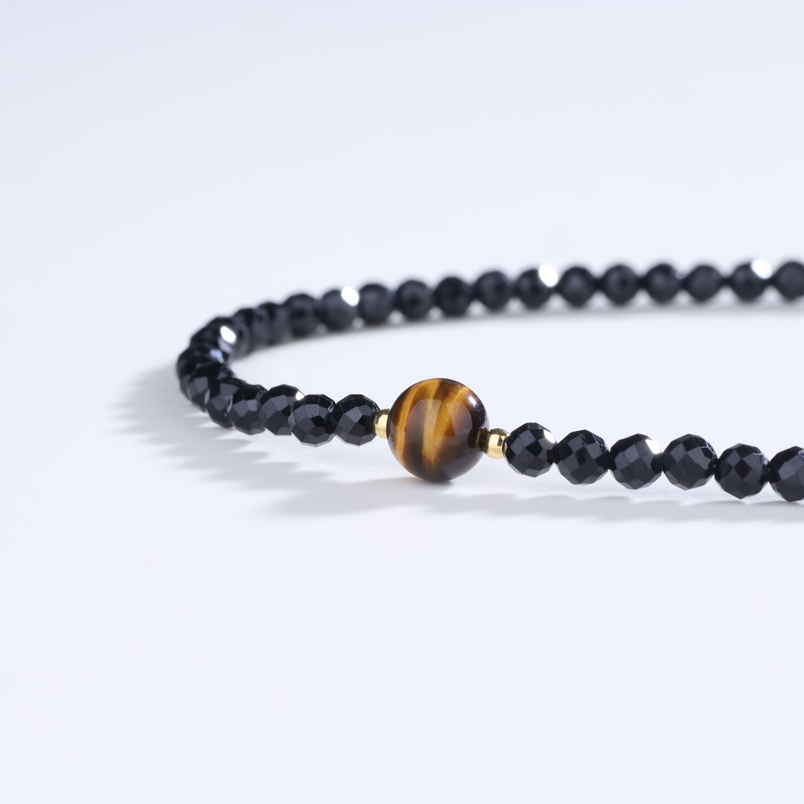 COAI Cavigliera Minimalista da Donna con Perline Sfaccettate di Tormalina Nera e Cristalli Naturali, Cavigliera di Tormalina Nera da Donna