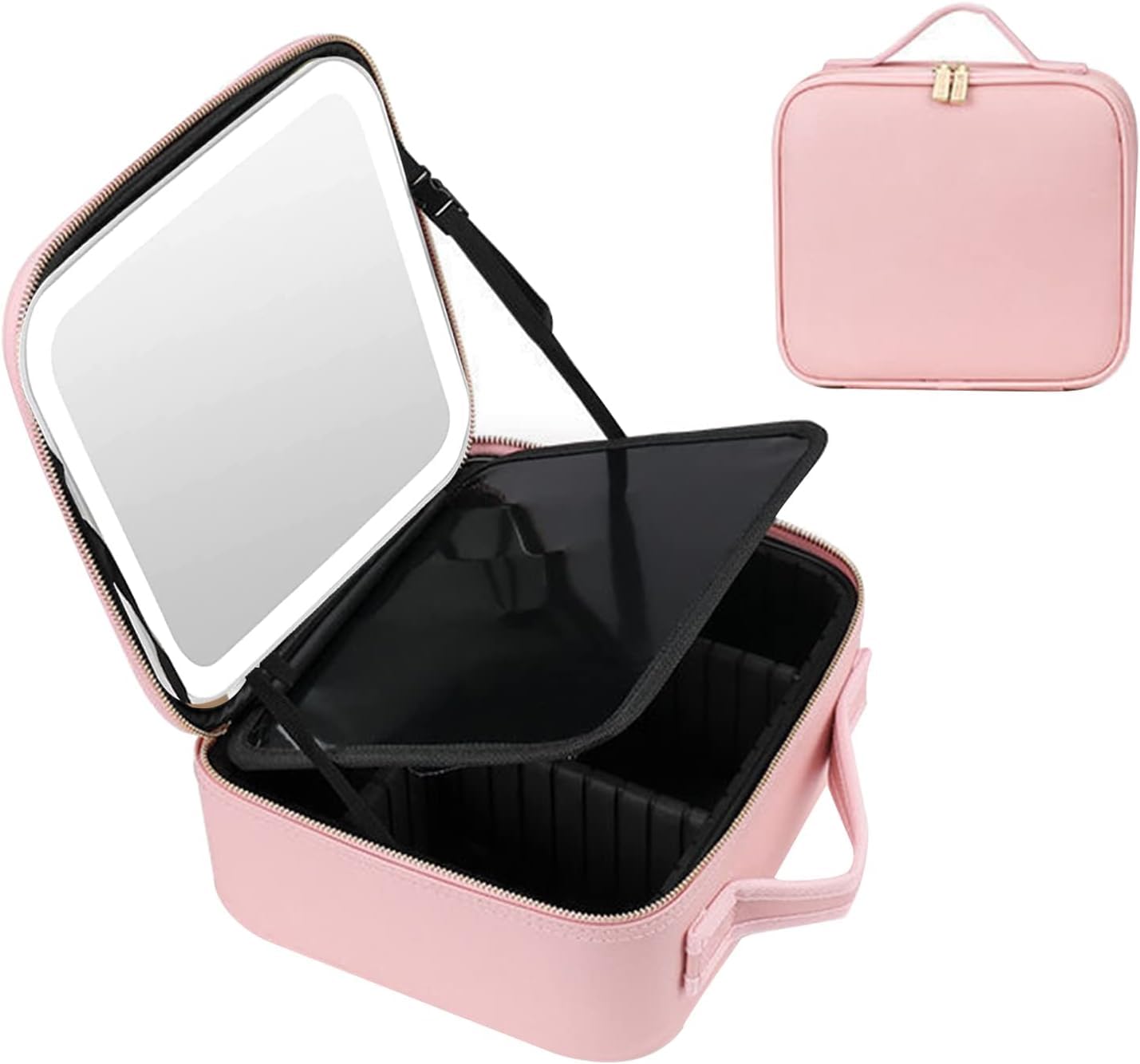 SOUTH AREA Estuche de Maquillaje Portátil con Espejo Iluminado y Lámpara LED, Bolsa de Maquillaje de Viaje, Material Duradero Impermeable, Gran Capacidad, Diseño Ligero - Elegante, Rosa