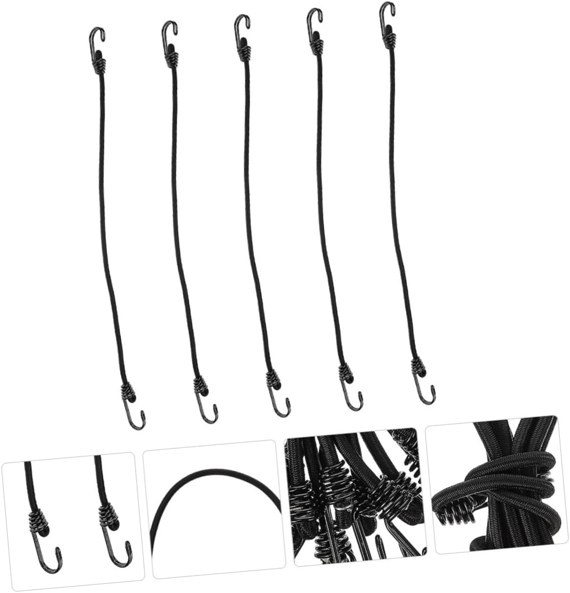 CHILDWEET 5pcs 60cm Black Cargo Binding Belt Elastic Cord with Hook Polyester Fastening Strap for Outdoor Bike Motorcycle Luggage Securing and Tensioning Random Color