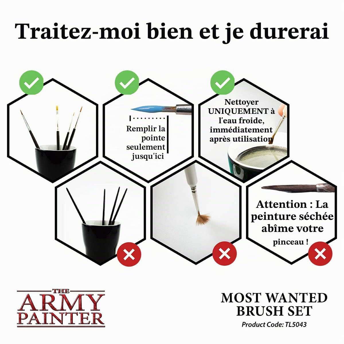 Miniatures Lot de 3 pinceaux miniatures – Détail fou, régiment et petit pinceau à sec – Ensemble de pinceaux de qualité fait à la main en Europe – Wargamer Most Wanted par The Army Painter