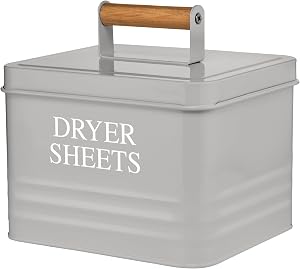 Calindiana Modern Farmhouse Metal Laundry Dryer Sheets Holder Fabric Softener Dispenser with Lid for Laundry Room Decor and Accessories and Space Saving Laundry Room Organization and Storage, Grey