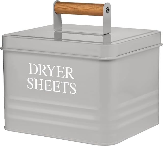 Calindiana Ferme moderne en métal lave-linge feuilles de sécheuse support tissu softener Dispensateur avec couvercle pour la décoration de salle de lavage et accessoires et Space Sauver la salle de lavage Organisation et stockage, Gris