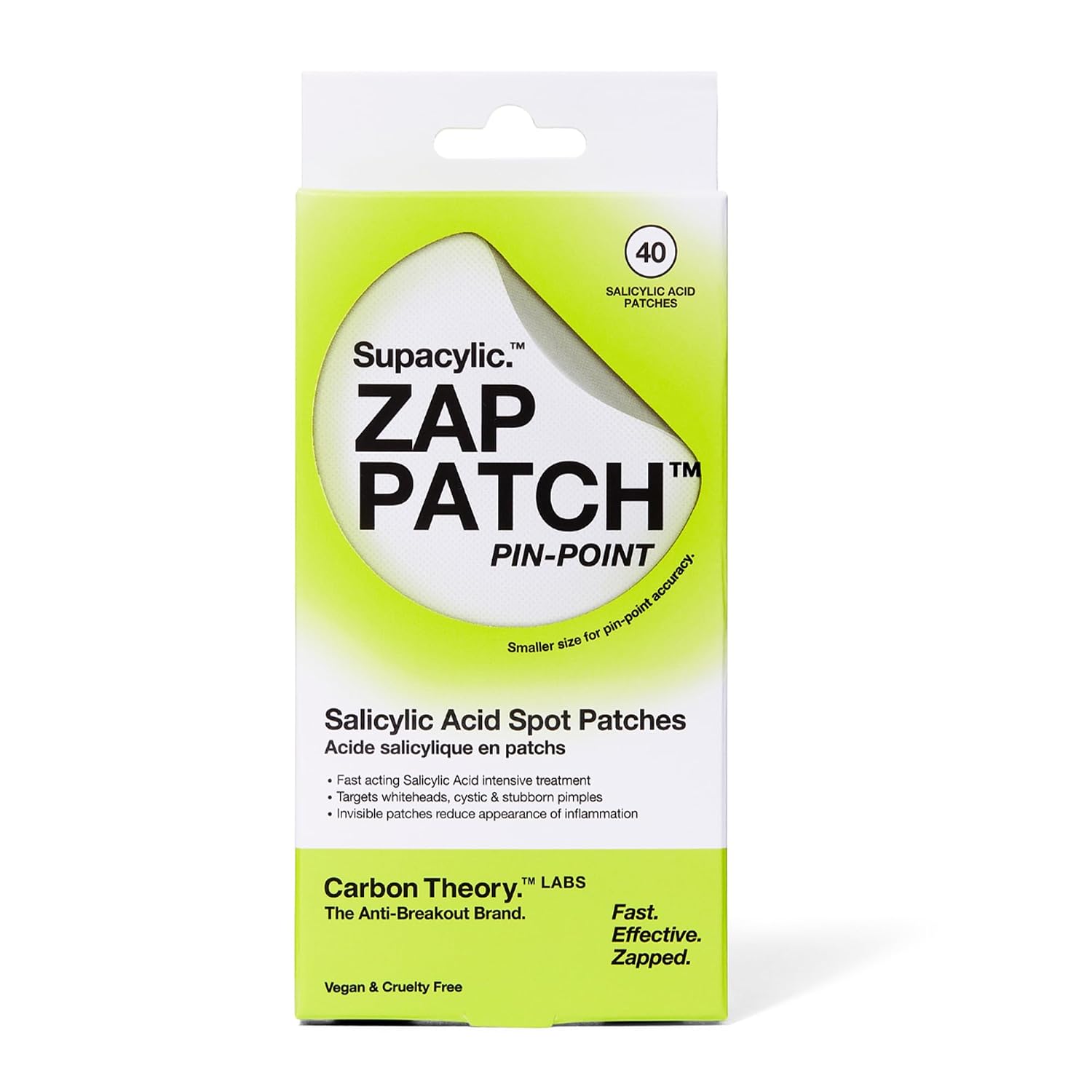 Carbot Theory ZAP Small, Pin Point Spot Patches, Overnight Active Treatment with Salicylic Acid, Targets Whiteheads and Blemishes, Soothes and Minimises Redness, 40 Patches