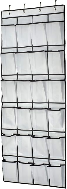VOLKSLAND Hanging Organiser Over the Door, Shoe Racks, Shoe Storage, 24 Large Mesh Pockets Storage hanger for Bedroom Bathroom Closet, 59 X 21.6, White