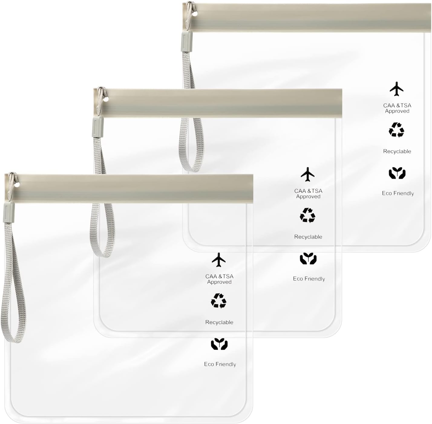 3 Pack TSA Approved Liquids Bag, Travel Toiletry Bag with Zipper Rope