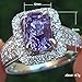 927 Silver Shiny Full Diamond Ring Double Claw Square Purple Gemstone Ring Topaz and Purple Diamond Ring Cubic Zirconia Cocktail Ring CZ Diamond Ring Eternity Engagement Wedding Band Ring for Women 8