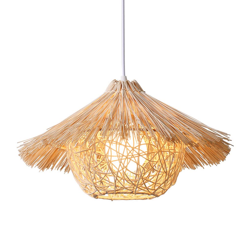 LYMSXAZOU Boho Wicker Rattan Chandelier Handmade Weave Hanging Lighting Country Pendant Lamp Modern Restaurant Chandeliers Home Decoration Fixture For Bars Cafe Living Room