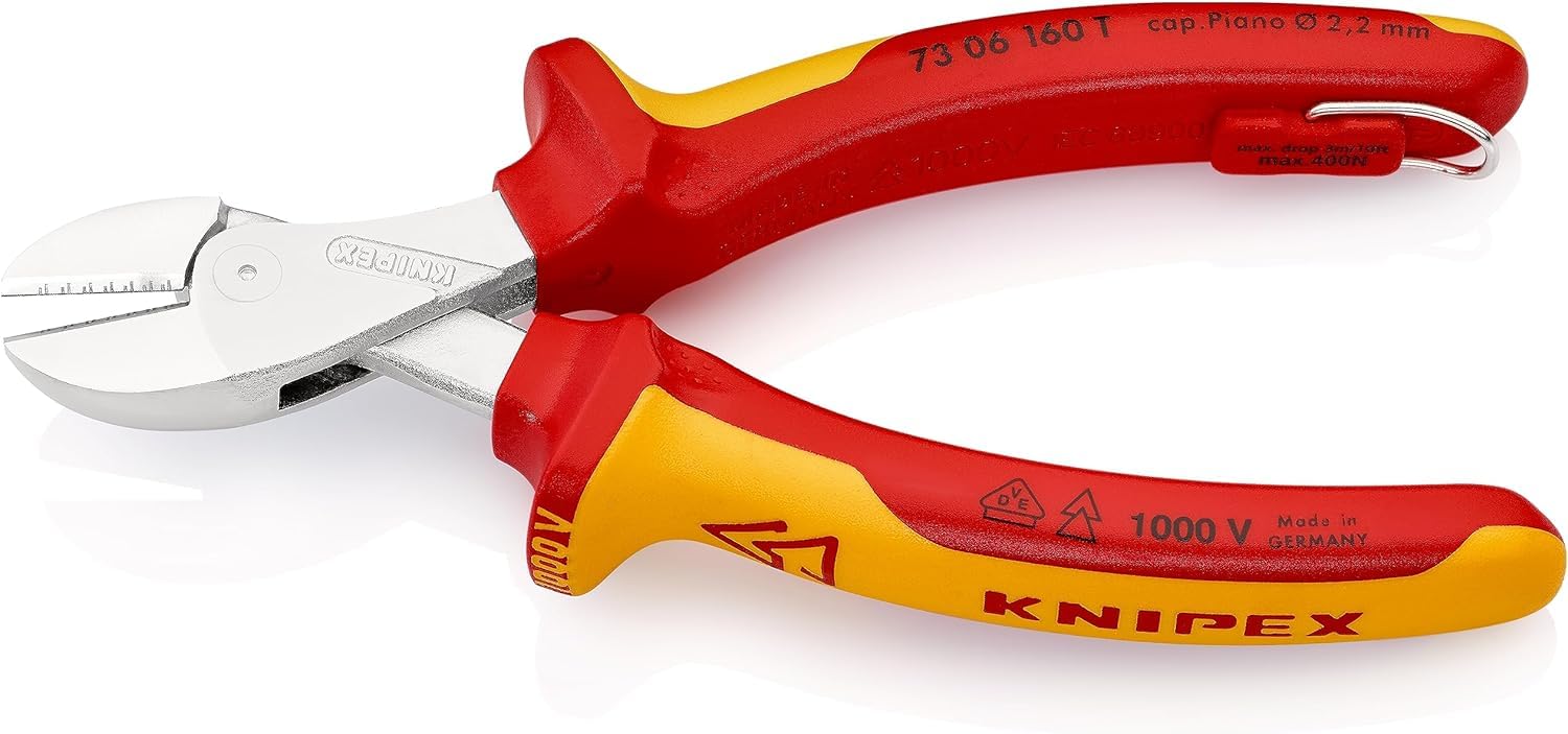 KNIPEX X-Cut Kompaktowe szczypce tnące boczne chromowany z wielokomponentowymi nasadkami izolowanymi wg VDE 160 mm, 73 06 160 T