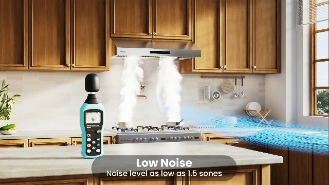 Image of VIKIO HOME 42 inch Range Hood,900 CFM Powerful Vent Hood,Under Cabinet Range Hood with 1.5 Sones Quiet, Gesture Control+Delay Shutdown,Stainless Steel Hood Vents for Kitchen,Dishwasher-Safe Filters