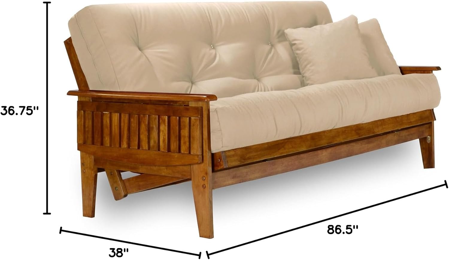 Diagram showing dimensions of the Nirvana Futons Eastridge Queen Size Futon Set