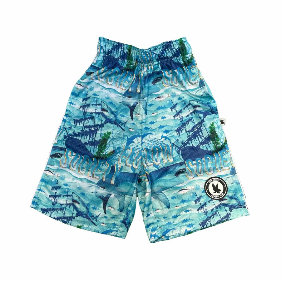 Flow Society Great White Shipwreck Boys Athletic Shorts - Lacrosse - Gym - Sports - Activewear - Patterned - Youth - Apparel