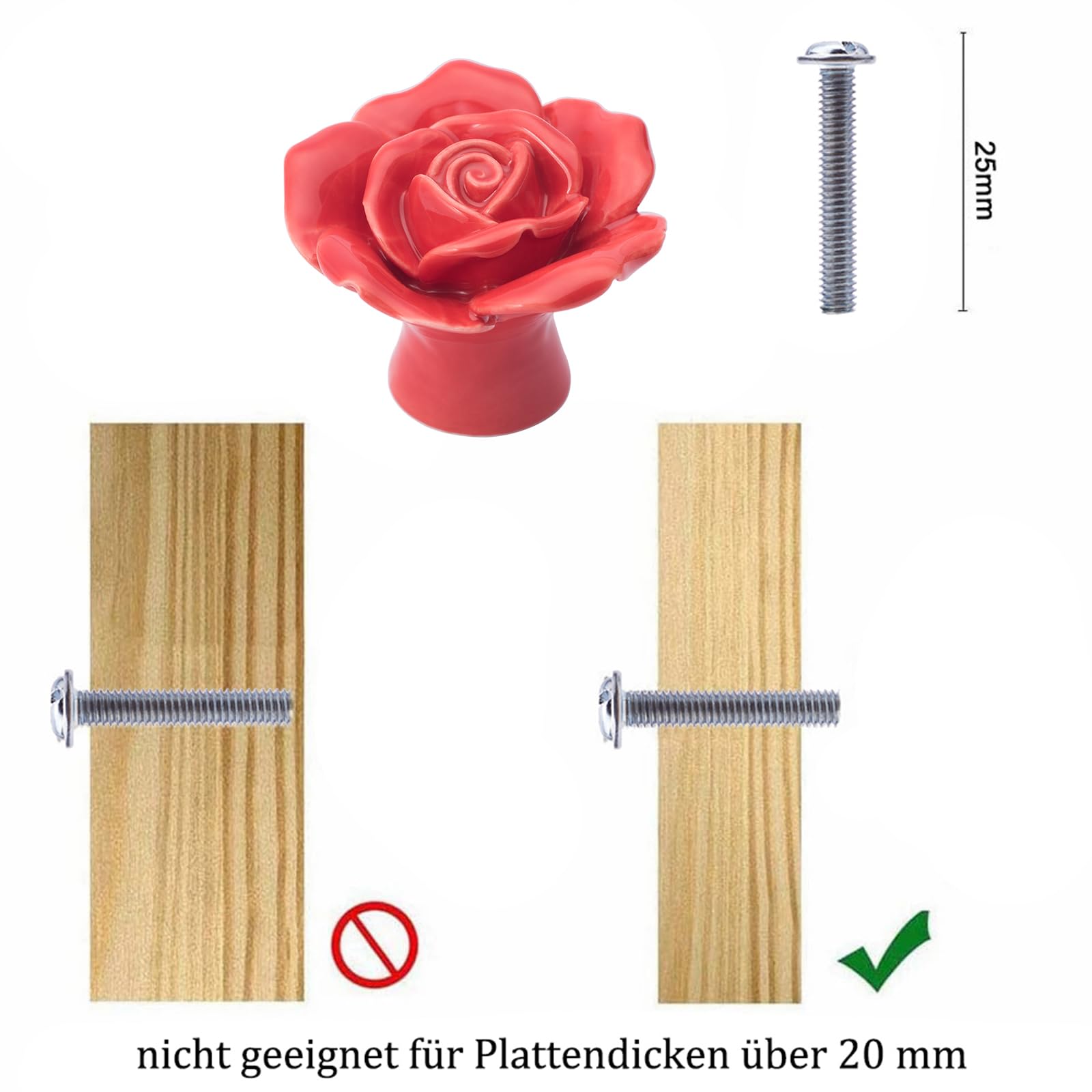 NAKUPENDA Ceramic Knobs Set of 4 Roses Flower Knobs Drawer Knobs Porcelain Rose Furniture Knobs for Drawers Cabinets Cupboard Doors (Red) - Image 3