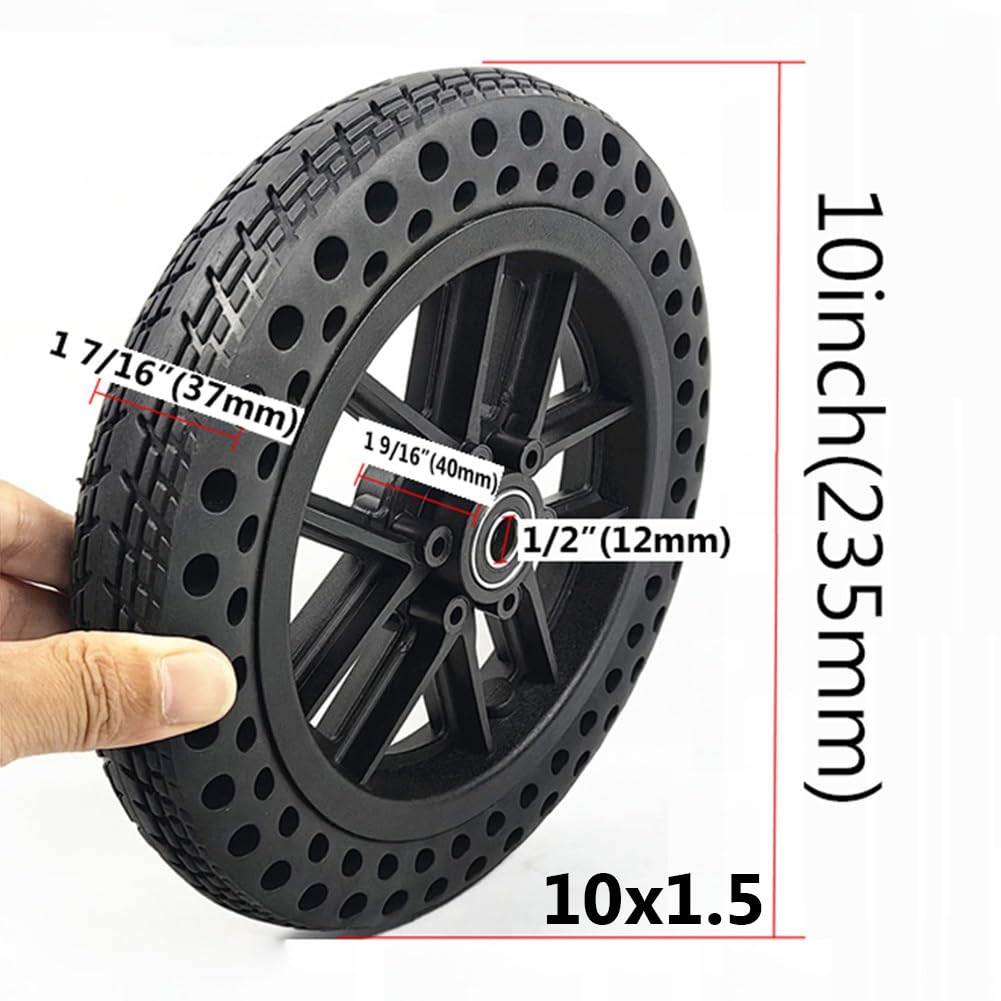Rueda de Repuesto para Silla de Ruedas Manual de 10 x 1.5, Ruedas Traseras Sólidas de Panal de Abeja de 10 Pulgadas, Neumático de Goma, Cojinete: 1/2" (12 mm) (Paquete de 2)