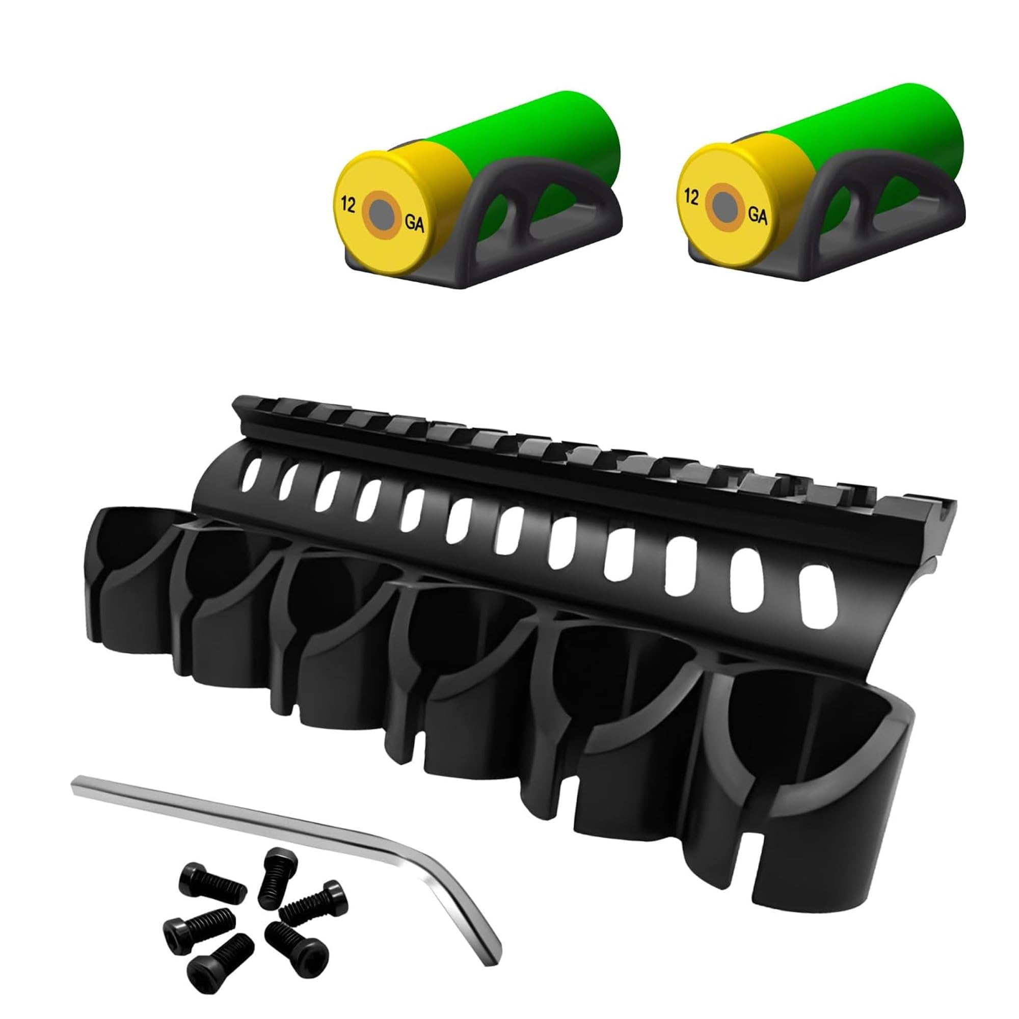 Combo of 2 | Shotgun 12Ga Single Extra Shell Holder, Extra Round, Stage Saver, Ammo Shell Holder & Quick Detach Saddle Side 12 Gauge 6 Round Carrier Plate Carrier Kit Mossberg 500/590 Side Saddle