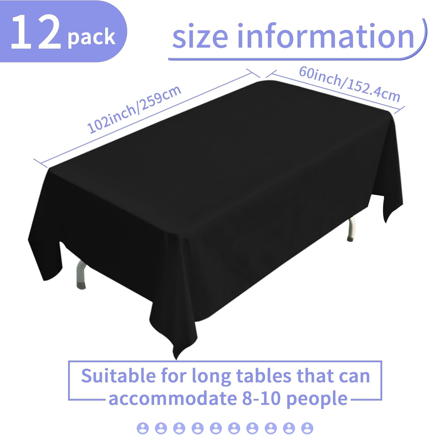 BIGTONE 12 Pack Black Rectangle Tablecloth 60 x 102 Inch, Cross Ribbon Packing Reusable Table Clothes for 6 Foot Tables, Wrinkle Resistant Polyester Fabric Table Cover for Wedding, Party, Banquet - Image 8