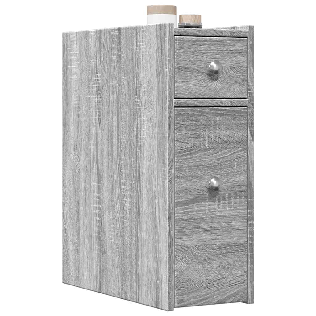 Armadietto da bagno sottile in legno Sonoma grigio con ruote, 21,5 x 50 x 60 cm, armadio portaoggetti con cassetti, armadio multiuso per bagno, corridoio, ufficio, casa, organizer