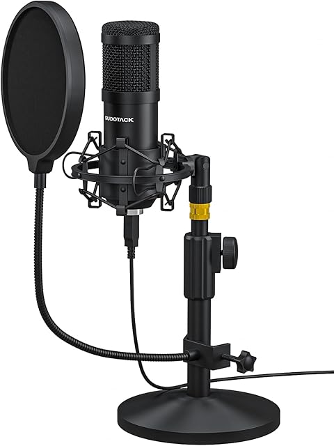 SUDOTACK USB Podcast PC Microphone, Professional 192KHZ/24Bit Studio Cardioid Condenser Mic Kit with Desktop Stand Shock Mount Pop Filter, for Skype, Zoom, Youtube, Gaming, Recording (ST810)