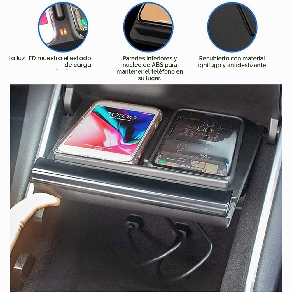 Almohadilla De Cargador De Coche InaláMbrico Para Tesla Model 3 2017-2020, USB Panel De Accesorios De Consola Central TeléFono InaláMbrico RáPida Smart carga InduccióN Pad
