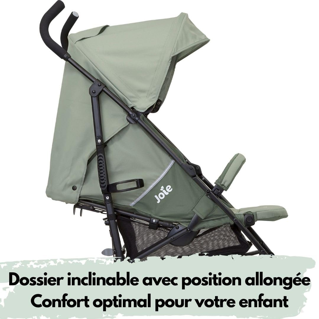 Joie Nitro LX Poussette Canne Légère et Compacte, Poussette Voyage Pliable 7,7 kg, Dossier Inclinable Position Allongée, Suspension Intégrale, Inclus Habillage Pluie et Moustiquaire, Vert Laurier
