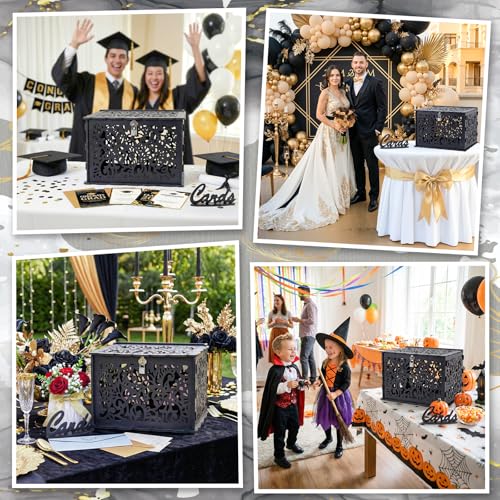Image of Wedding Card Box with Lock, Black Card Box for Wedding Reception Decorations, Wedding Box for Cards and Money, PVC Envelope Gift Card Box for Party Graduation Baby Shower Birthday Decor