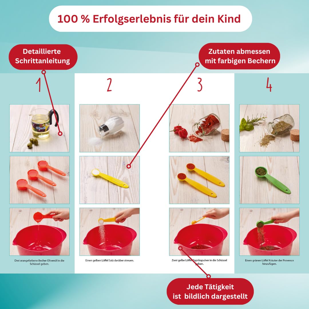 Set di 5 bicchieri colorati in contenitore per biscotti con 20 ricette