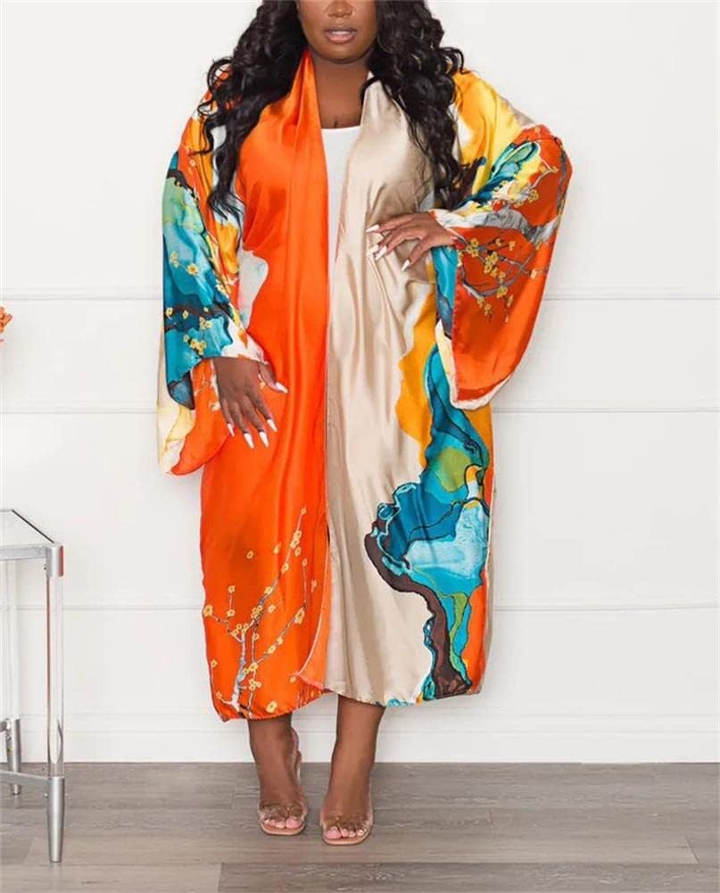 cu4eve Summer Cardigan For Women Lightweight Satin Open Front Long Kimono Swimsuit Cover Ups Silk Robe Plus Size - Image 4