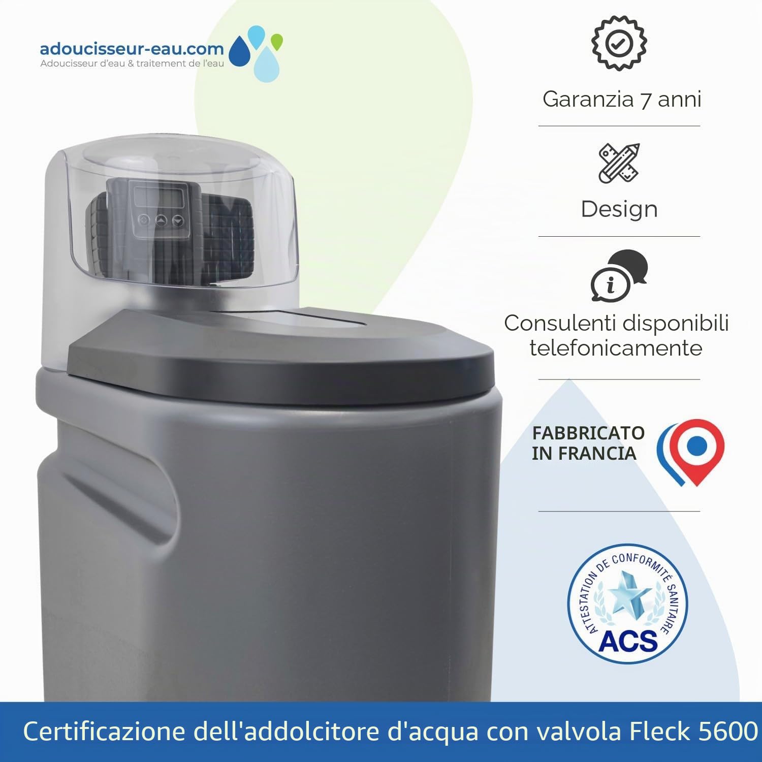 Addolcitore Acqua 20l Fleck 5600 Sxt Elettronico Volumetrico Fatto In Francia