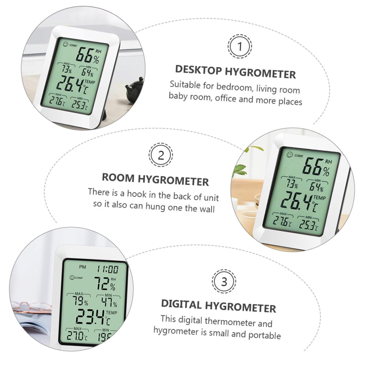 Sosoport 2pezzi Termometro Elettronico Digitale Per Interni Misuratore Di Umidità e Temperatura Display e Sensibile Supporto Senza Batteria Ottimo Per Uso Domestico e Ambienti Interni