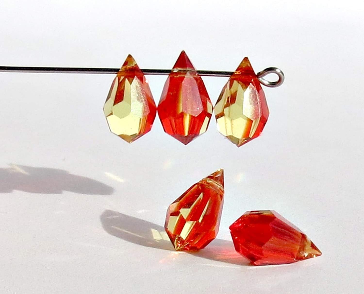 10 pcs Fire Opal Glass Faceted Teardrop Briolette Beads, Top drilled Faceted briolette 10mm