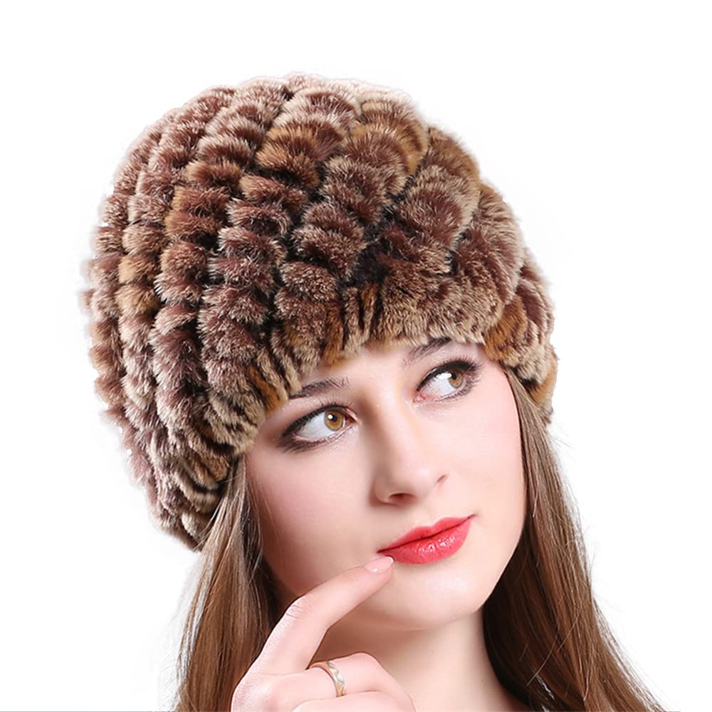 Mink Hat Real Fur Hat Knit Furry Womens Brown Warm Winter Fur Hat, Mink Fur Hat for Woman, Brown Furry  main image 4