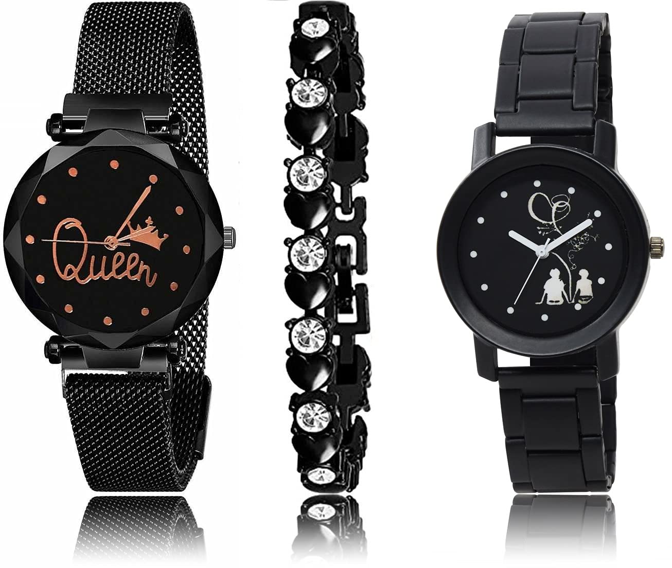 FEMEO New Analogue Exclusive Combo Queen Black Dial & Magnet Steel Belt Watches Bracelet for Girls&Womans(Qu B 153,Multicolor) (B0996CR2P5) Amazon Price History, Amazon Price Tracker
