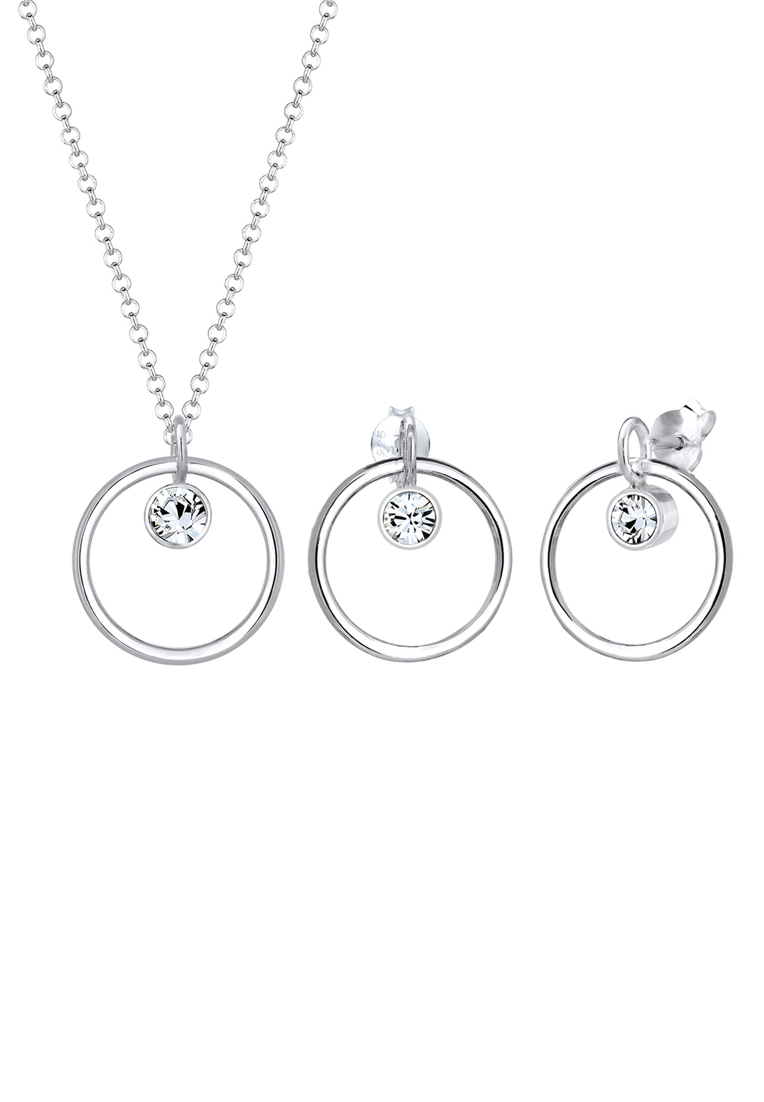 Elli Jewelry Set Circle Geo Crystals 925 Sterling Silver