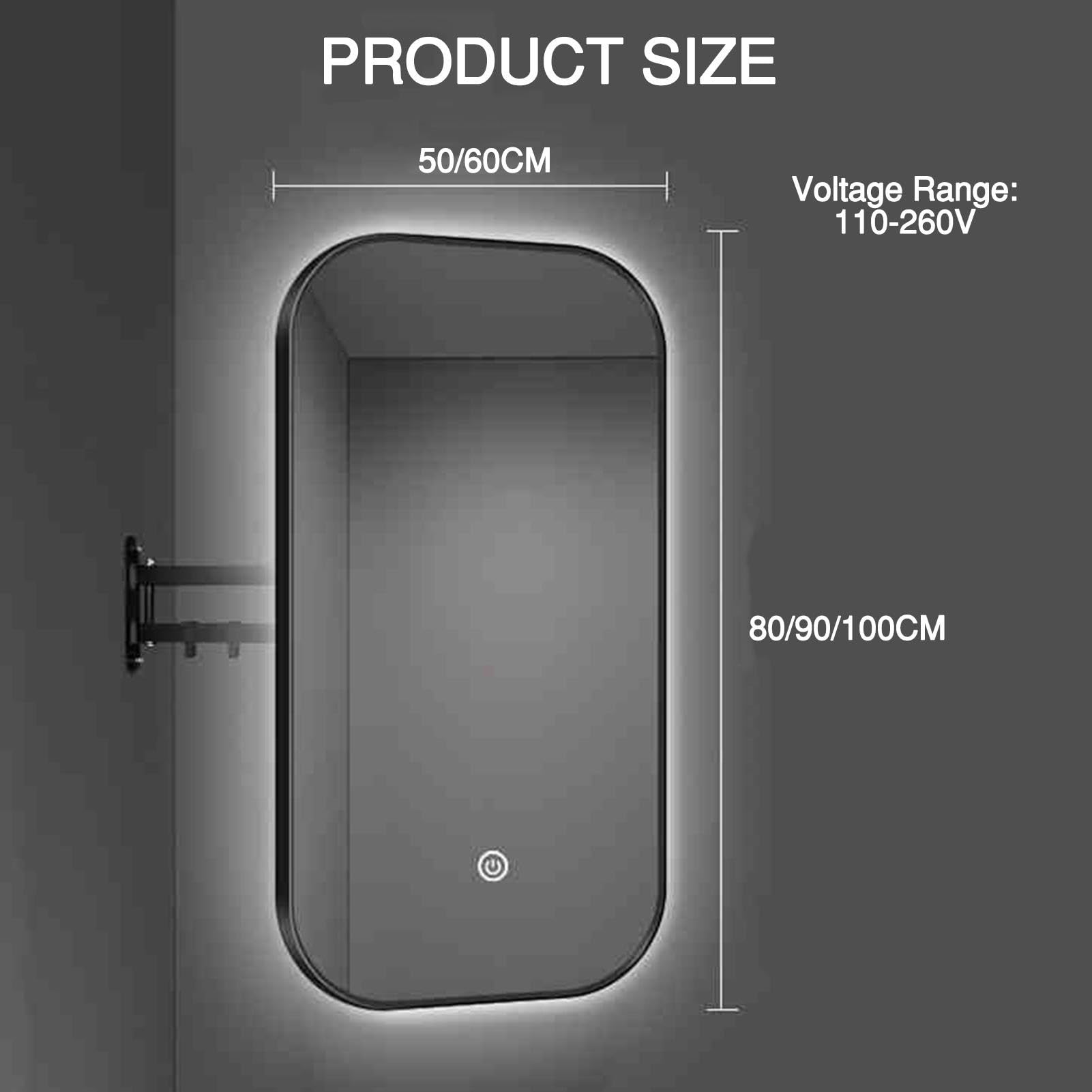 Specchio da bagno a LED, 3 temperature di colore, dimmerabile continuo