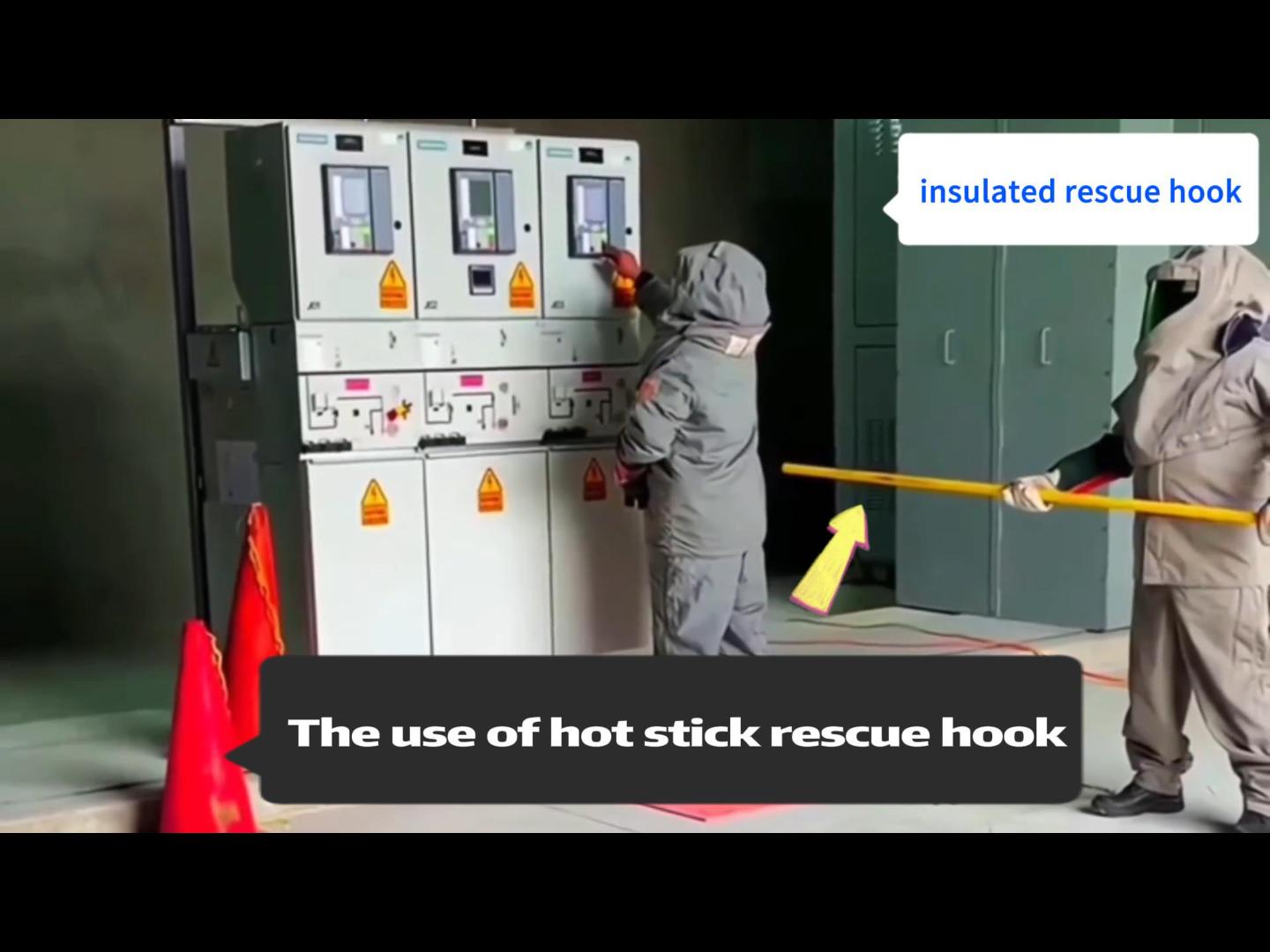 Image of 4FT Insulated Rescue Hook Withstand 35KV,UL-Certified Hotstick Rescue Hook | High Voltage Electrical Rescue Hook ASTM F711 Compliant Fiberglass Rescue Pole with 3 Style Hooks & 10KV Insulated Gloves