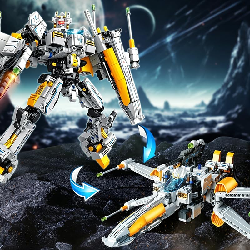 Image of SKY LINE OCEAN FX-1 Star Fleet Robot Spaceship Building Block Set, 704+ PCS Transforming Space Robot & Sci-Fi Spacecraft Model Kit, STEM Construction Toy | 5 Year Structural Warranty