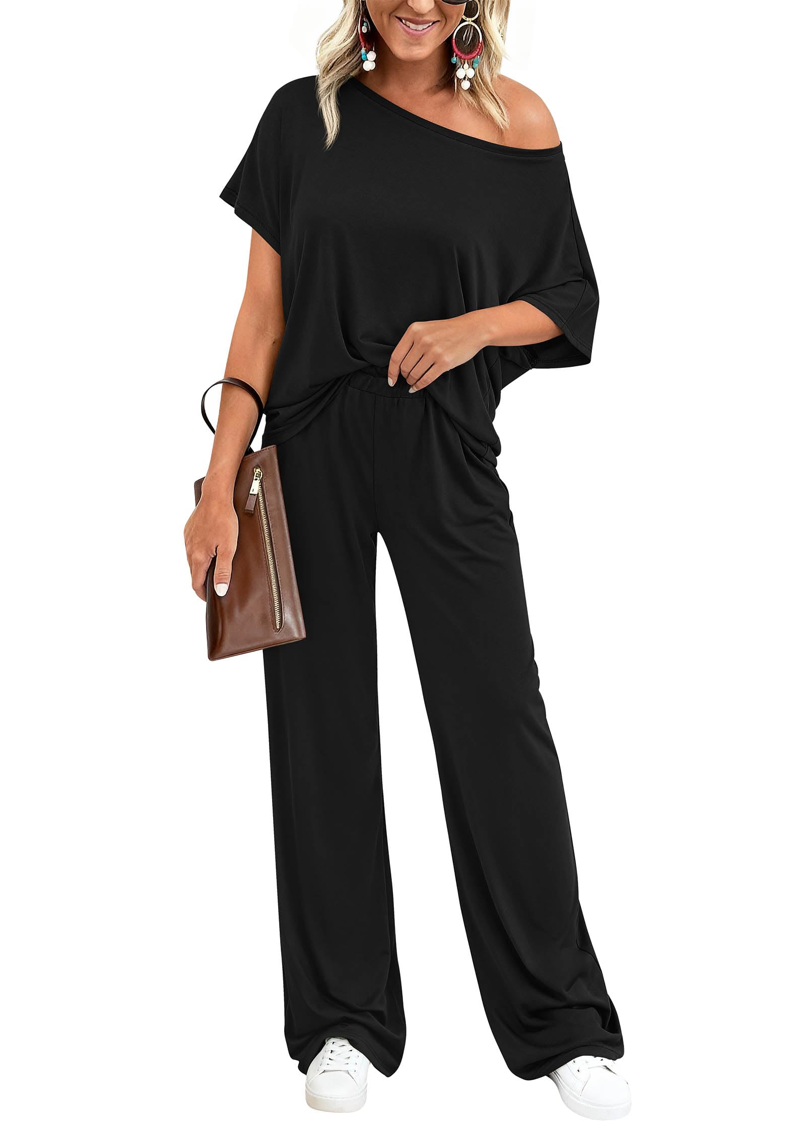 KIRUNDO Two Piece Sets for Women Lounge Airport Travel Vacation Outfits 2026 Summer Off Shoulder Tops Matching Wide