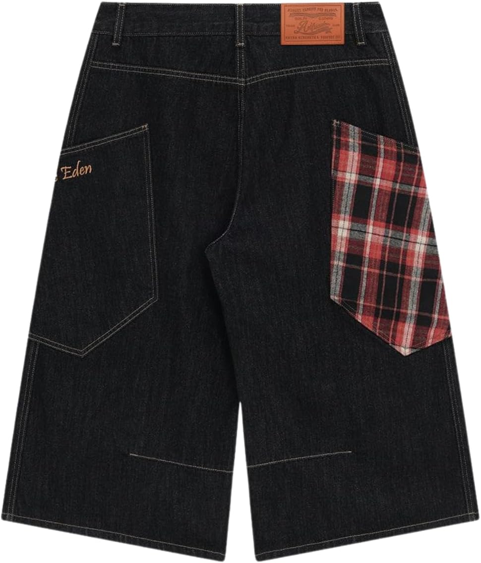 Aelfric Eden Plaid Pocket Longline Jorts Baggy Jean Short Streetwear Loose Casual Denim Shorts Wide Leg Unisex - Image 2