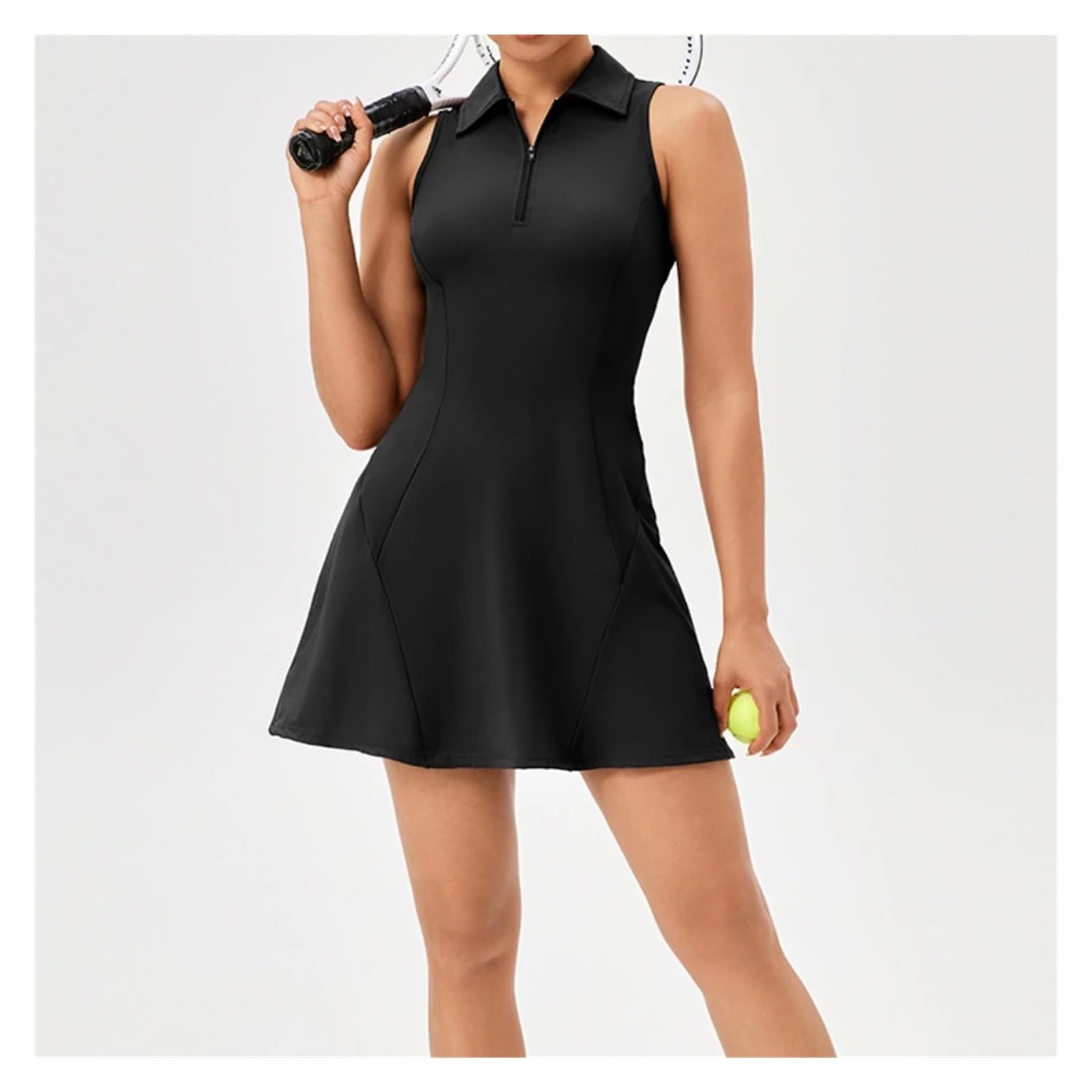 Vestito Sportivo Donna Abito da Tennis Monopezzo Senza Maniche con Risvolto, Traspirante, Vita Elasticizzata, Abiti Sportivi Golf Motivo Colorblock