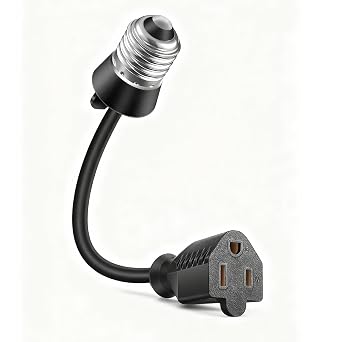 Light Socket Adapter, E26/E27 to 3 Prong Plug Converter with Extension Cord, Grounded Bulb Outlet Splitter for Outdoor Porch Garage Patio