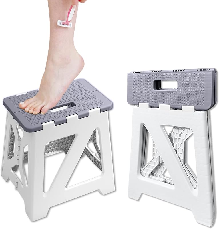 Banqueta dobrável CarryEpic para banho, apoio para os pés, plástico, cinza e branco