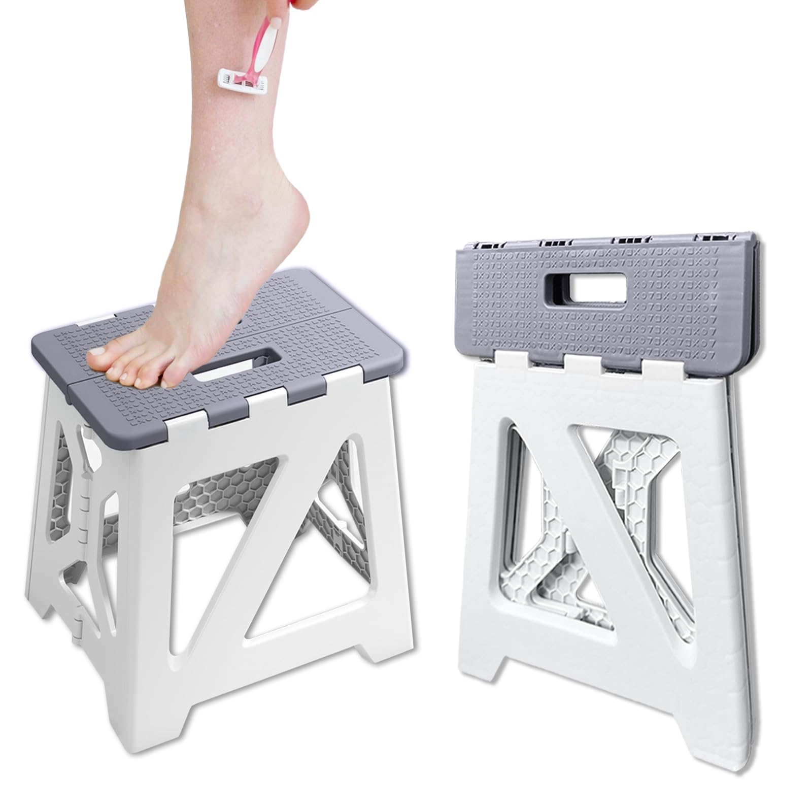 Shower Stool for Shaving Legs, 1 Pack Shower Foot Rest Folding Stool Step to Shave Legs, Shaving Stool for Inside Shower Foldable Small Shower Stool Waterproof Plastic Corner Shower Foot Stool Gray-image-49