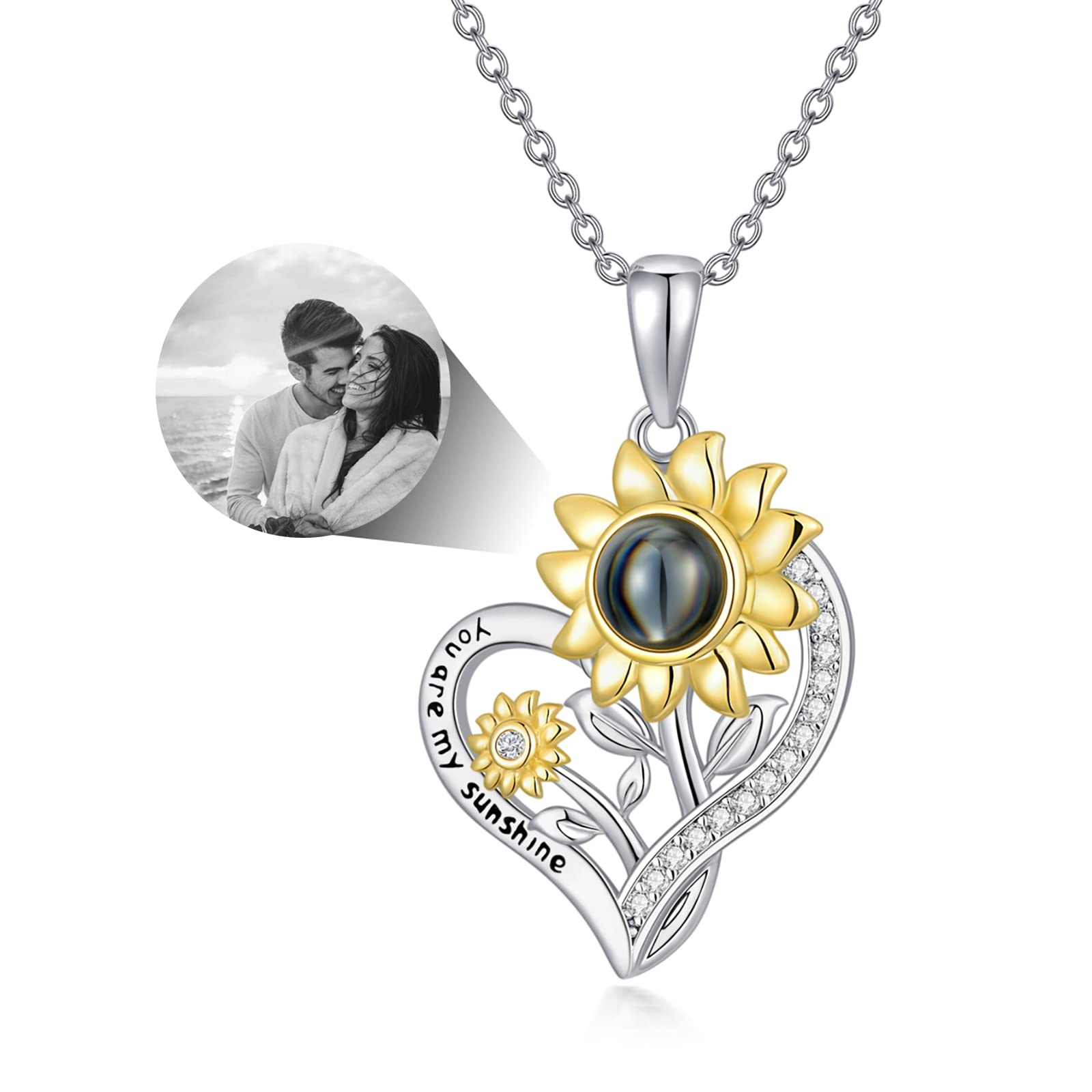 Dorunmo Mother's Day Gifts Personalized Photo Projection Necklace Sterling Silver Heart/Celtic Knot/Infinity/Butterfly/Dragonfly/Sunflower Pendant