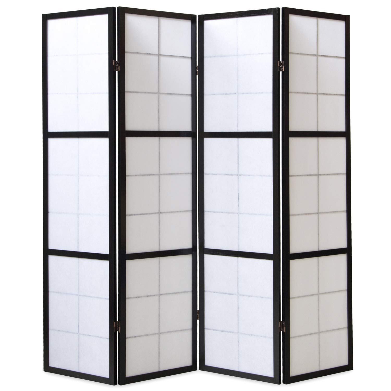 PEGANE Paravent Japonais Shoji en Bois Noir de 4 pans
