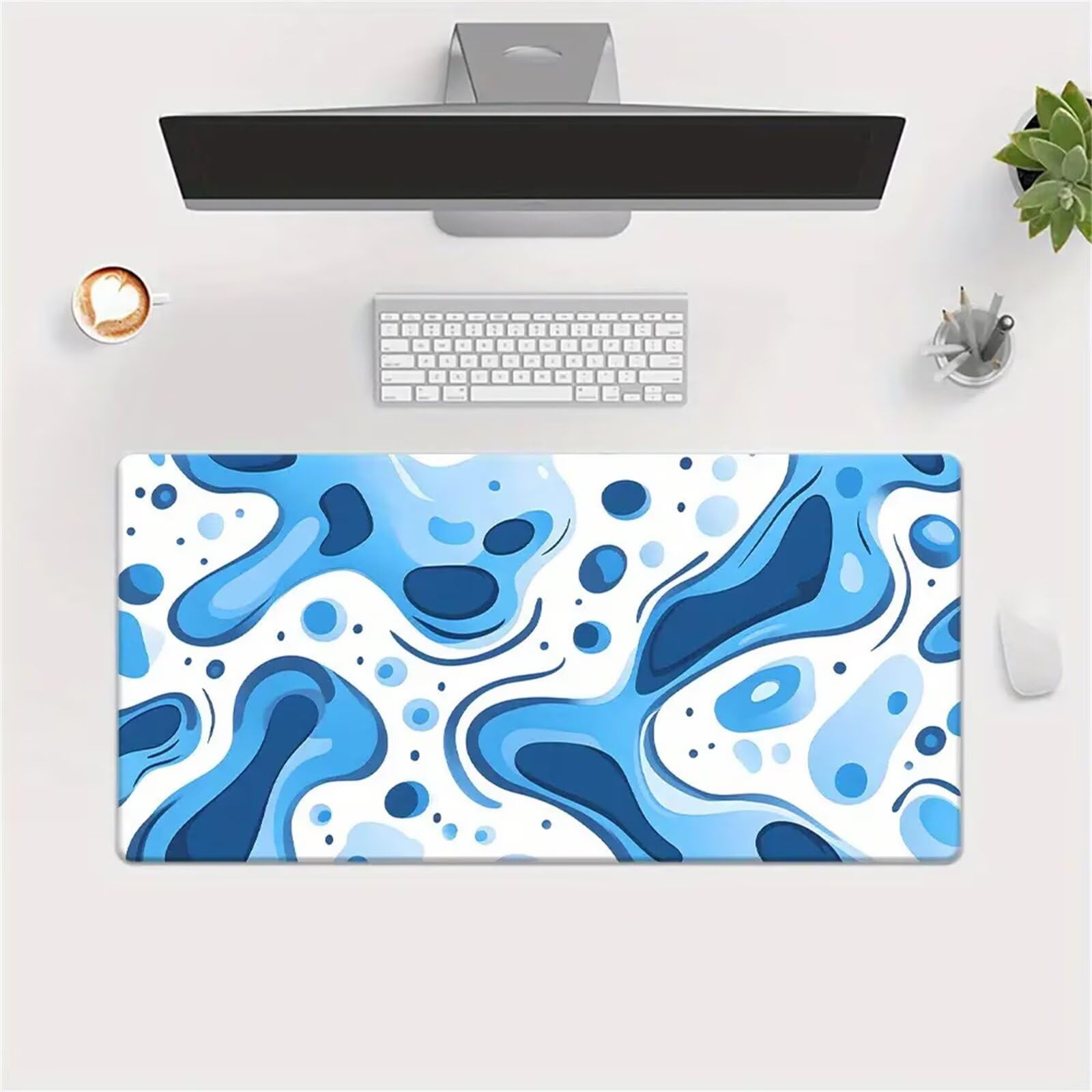 Tappetino Mouse Gaming XXL 1200x600x3 mm, Tappetino da Scrivania Grande, con Bordi Cuciti Rinforzati, Base in Gomma Antiscivolo, Tappetino per Tastiera Lavabile per PC e Laptop, Bianco Blu