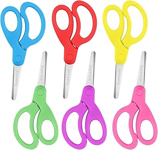 5" Kids Scissors, 6 Pack Blunt Tip Small Scissors Stainless Steel Safety Scissors, Comfort Grip Toddler Scissors for School Kids Classroom Children Craft Paper, School Supplies for Kids